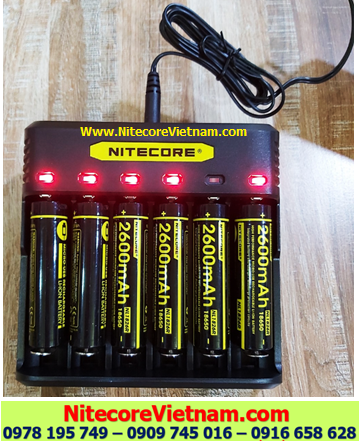 Nitecore Q6 (Bộ sạc 06 Khe Sạc kèm sẳn 06 pin SẠC 18650 NITECORE NL1826R 2600mAh lithium 3.7v) chính hãng